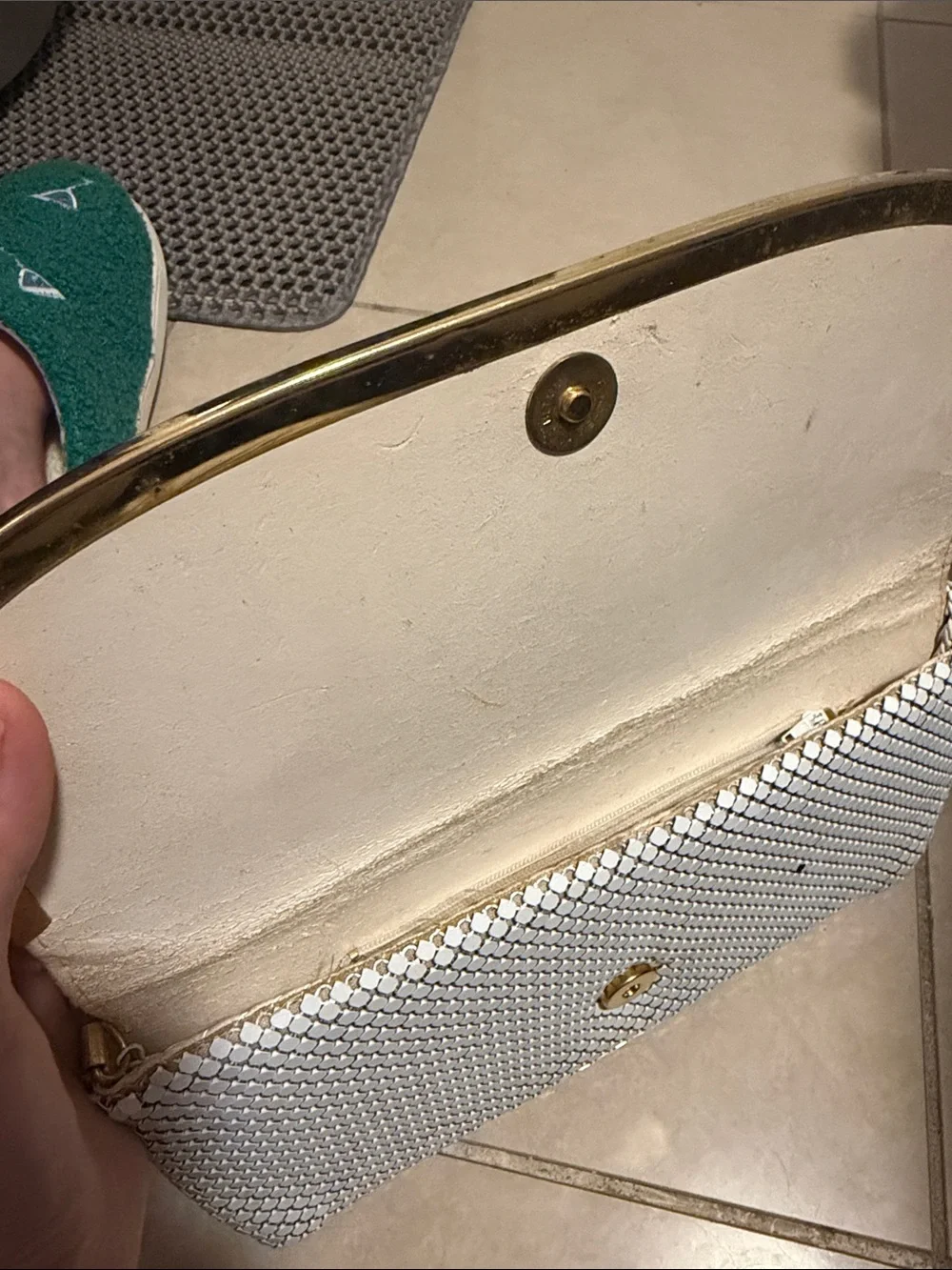 Sequin Chevron Clutch Bag in White, Silver & Gold